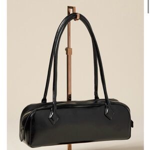 Trendy Long Black Baguette Shoulder Bag